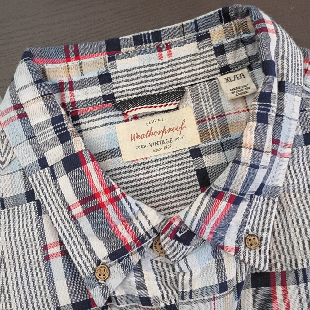 Weatherproof Vintage Men's Checkered Shirt - Navy and Red 52" Chest XL Tall